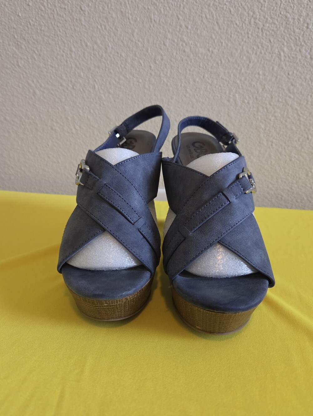 Women's Blue Crisscross Platform Sandals - 2 Buckle Slingback